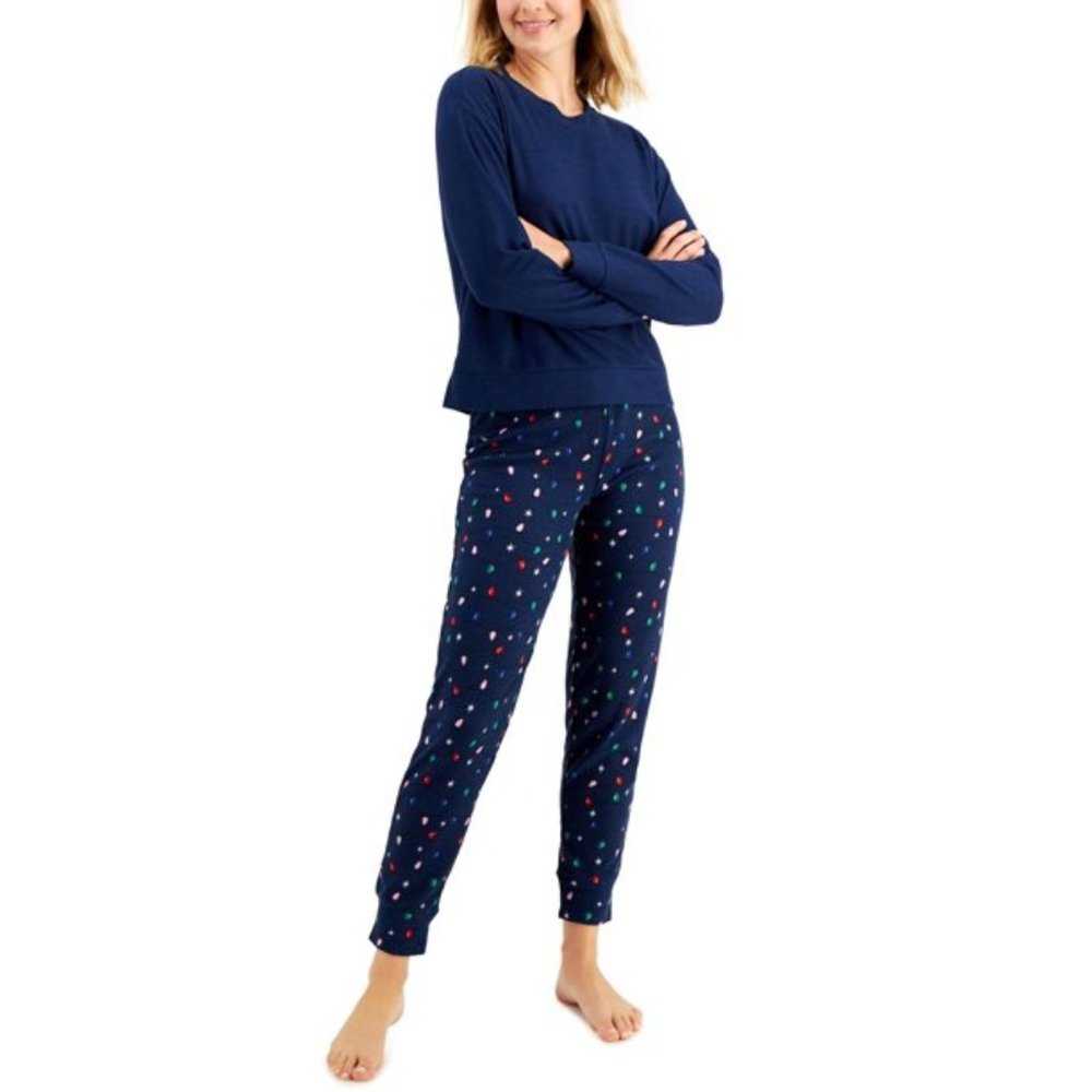 Jenni by Jennifer Moore Womens Long Sleeve Waffle Pajama Top and Jogger Set
